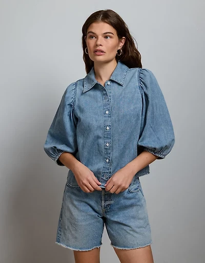 AE77 Puff-Sleeve Denim Shirt