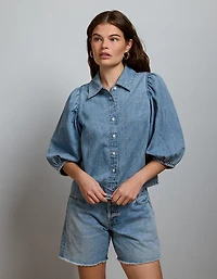 AE77 Puff-Sleeve Denim Shirt