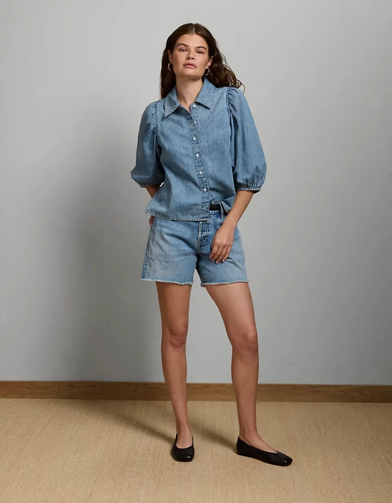 AE77 Puff-Sleeve Denim Shirt