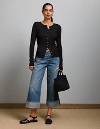 AE77 Ribbed Button-Up T-Shirt