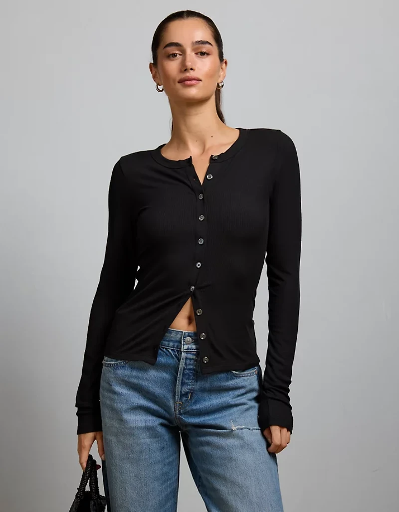 AE77 Ribbed Button-Up T-Shirt