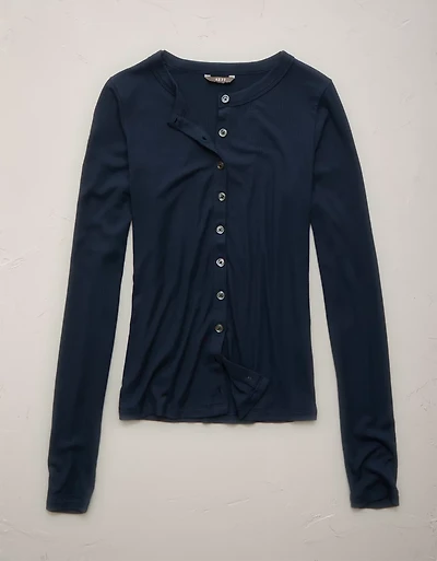 AE77 Ribbed Button-Up T-Shirt