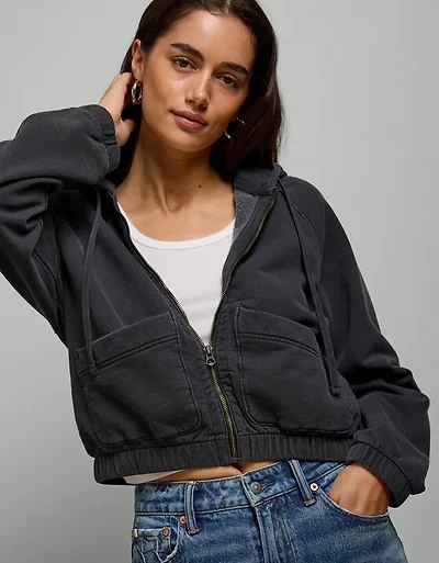 AE77 Cropped Zip-Up Hoodie