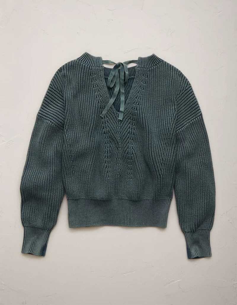 AE77 Open-Back Shaker Stitch Sweater