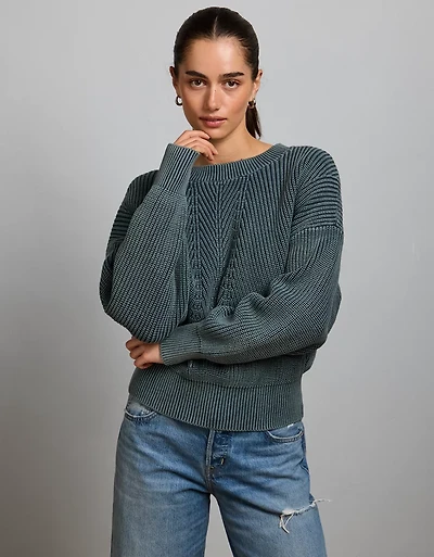 AE77 Open-Back Shaker Stitch Sweater