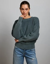 AE77 Open-Back Shaker Stitch Sweater