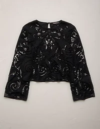 AE77 Cropped Long Sleeve Lace Top