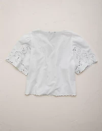 Blouse à manches courtes en dentelle avec œillets AE77