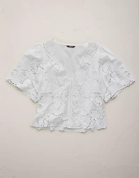 Blouse à manches courtes en dentelle avec œillets AE77