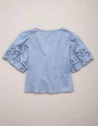 AE77 Eyelet Lace Short-Sleeve Blouse