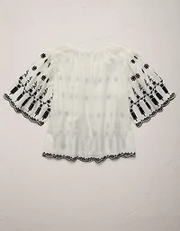 AE77 Embroidered Bell Sleeve Blouse