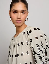 AE77 Embroidered Bell Sleeve Blouse