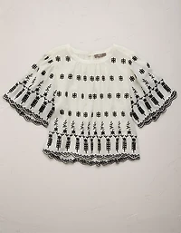 AE77 Embroidered Bell Sleeve Blouse