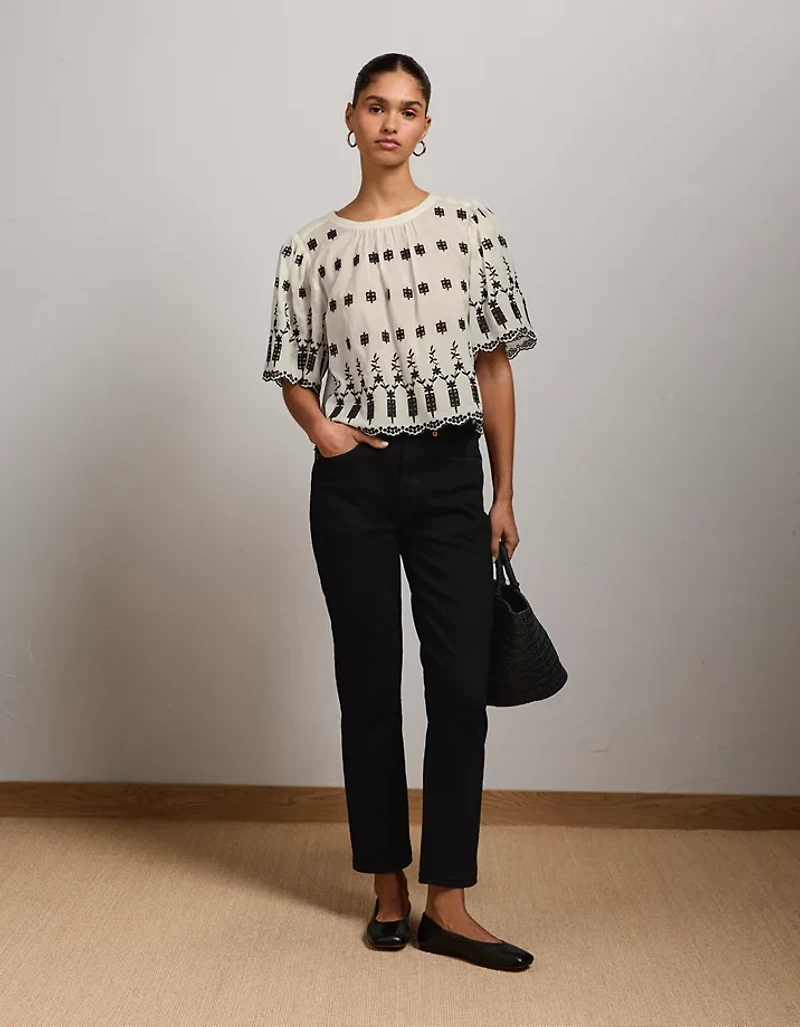 AE77 Embroidered Bell Sleeve Blouse