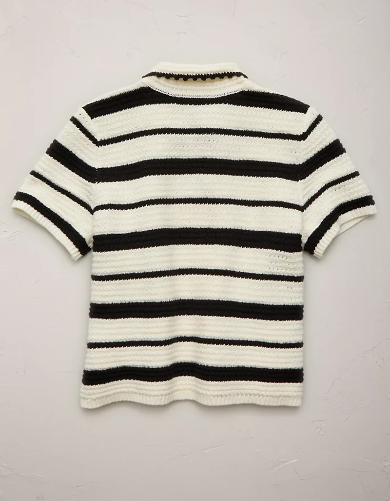 AE77 Shrunken Crochet Sweater Polo