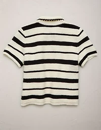 AE77 Shrunken Crochet Sweater Polo
