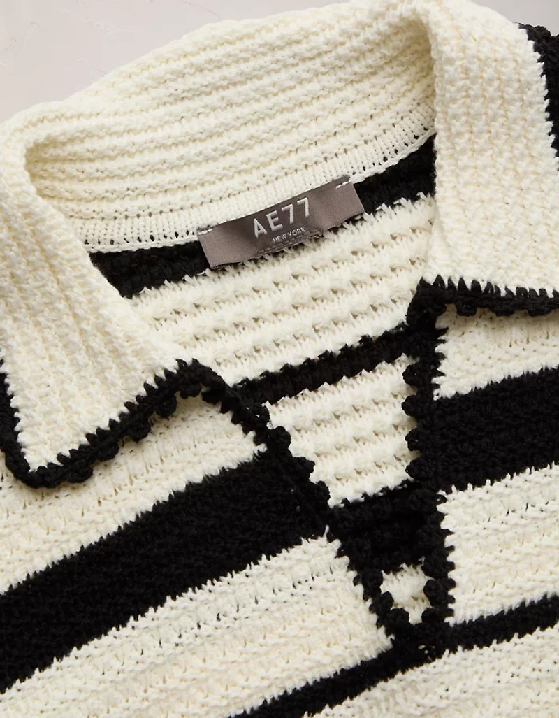 AE77 Shrunken Crochet Sweater Polo