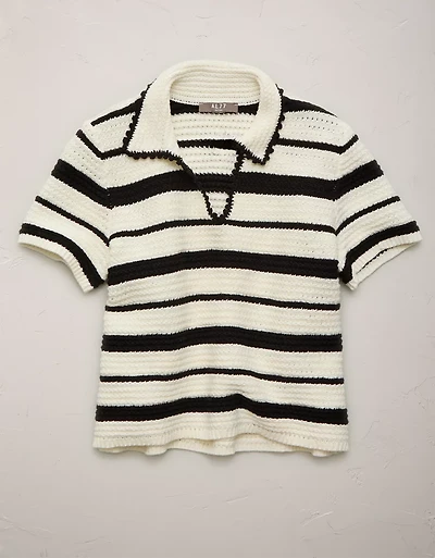 AE77 Shrunken Crochet Sweater Polo