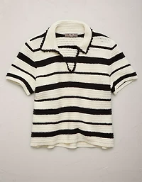 AE77 Shrunken Crochet Sweater Polo