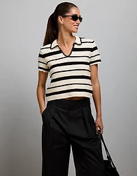 AE77 Shrunken Crochet Sweater Polo