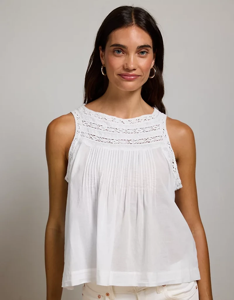 AE77 High Neck Embroidered Top