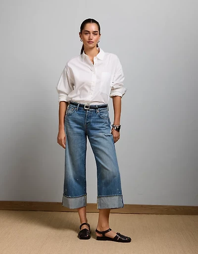 Chemise surdimensionnée à col boutonné en popeline AE77