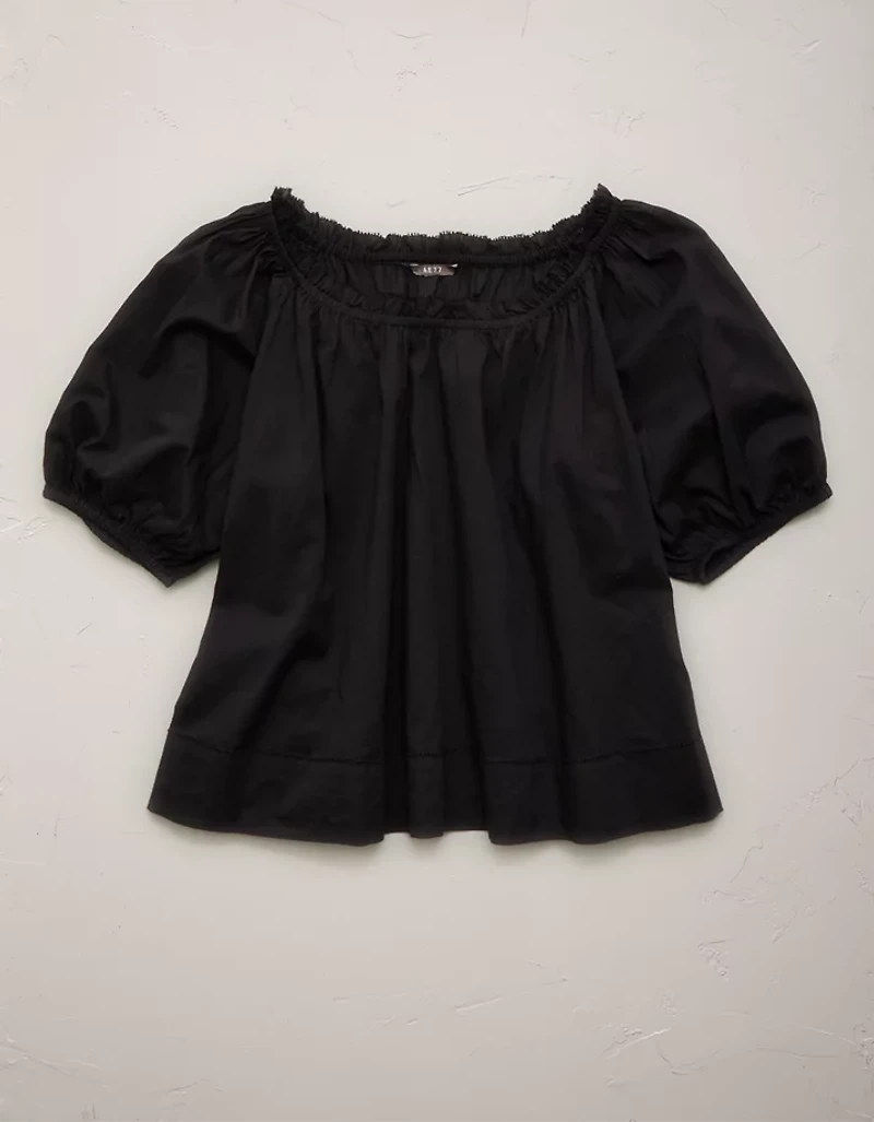 AE77 Puff Sleeve Cropped Top