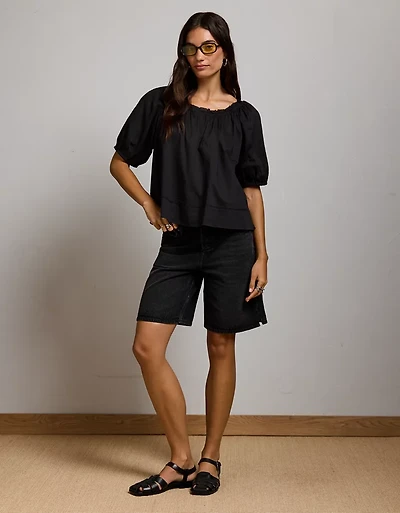 AE77 Puff Sleeve Cropped Top