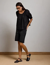 AE77 Puff Sleeve Cropped Top