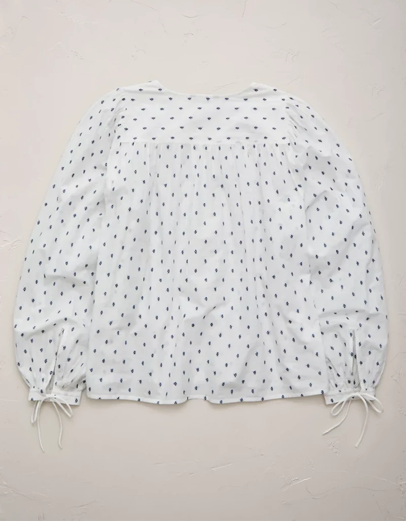 AE Embroidered Balloon-Sleeve Button-Up Shirt