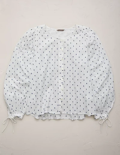 AE Embroidered Balloon-Sleeve Button-Up Shirt