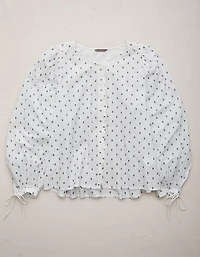 AE Embroidered Balloon-Sleeve Button-Up Shirt
