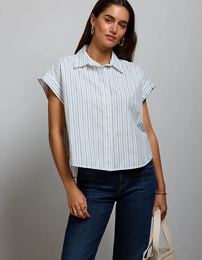 AE77 Cropped Poplin Short-Sleeve Shirt