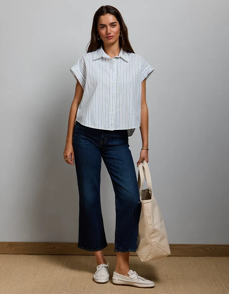 AE77 Cropped Poplin Short-Sleeve Shirt