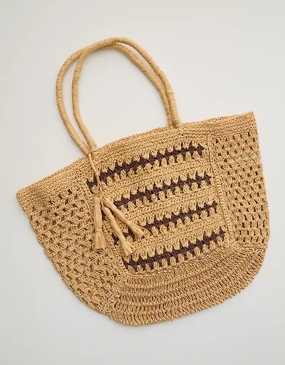 Aerie Mix Stitch Straw Bag