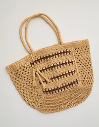 Aerie Mix Stitch Straw Bag