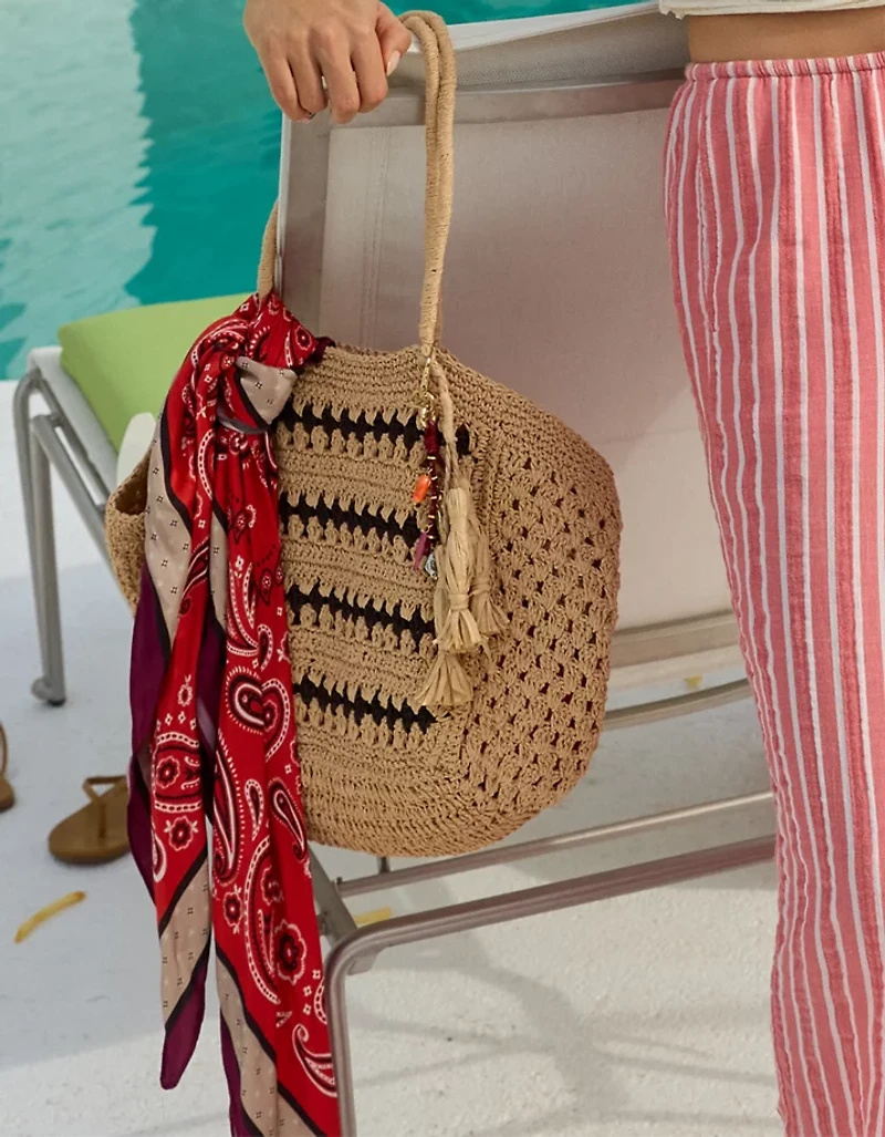 Aerie Mix Stitch Straw Bag