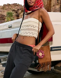 Aerie Suede Fringe Crossbody Bag