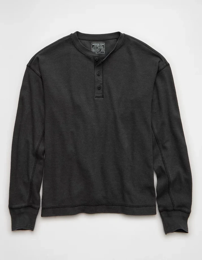 AE Boxy Washed Thermal Henley Shirt