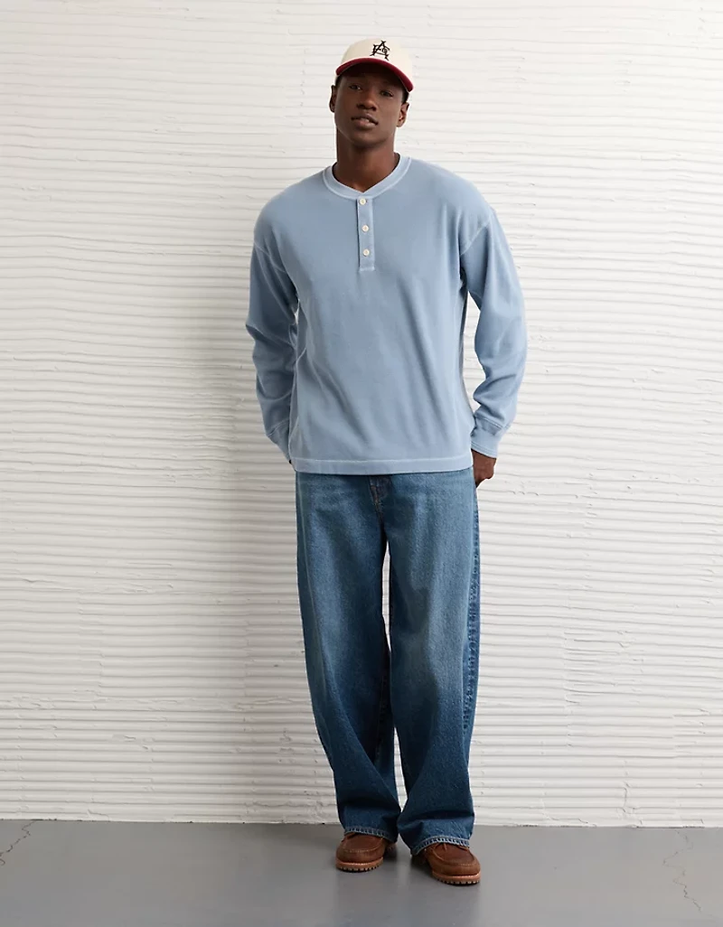 Chemise henley thermique délavée à coupe carré AE