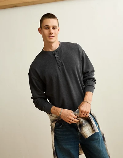 AE Boxy Fit Thermal Henley T-Shirt