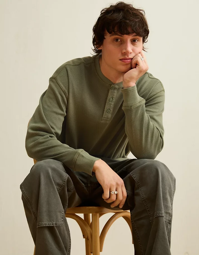 AE Boxy Fit Thermal Henley T-Shirt