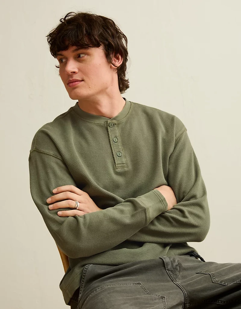 AE Boxy Fit Thermal Henley T-Shirt