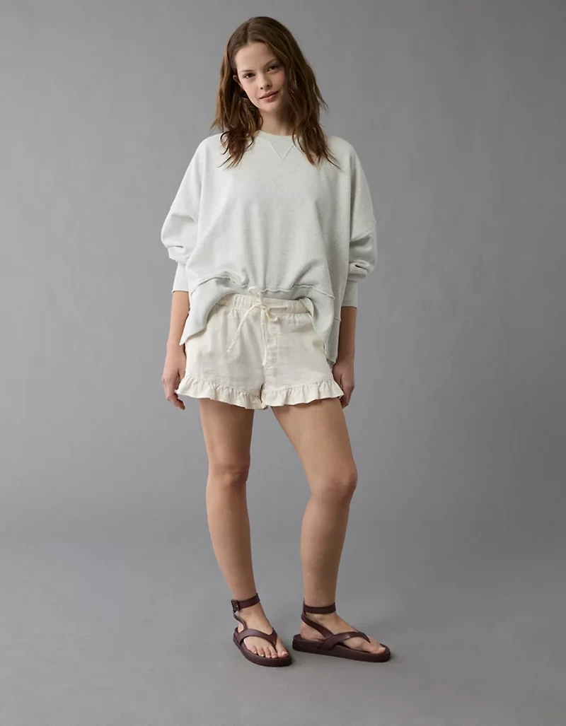AE Stretch Linen-Blend Ruffle Short