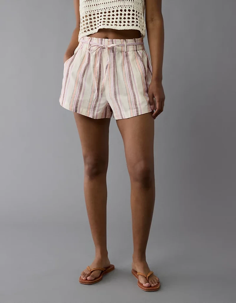 AE Sunchaser Knit High-Waisted Linen-Blend Striped Short