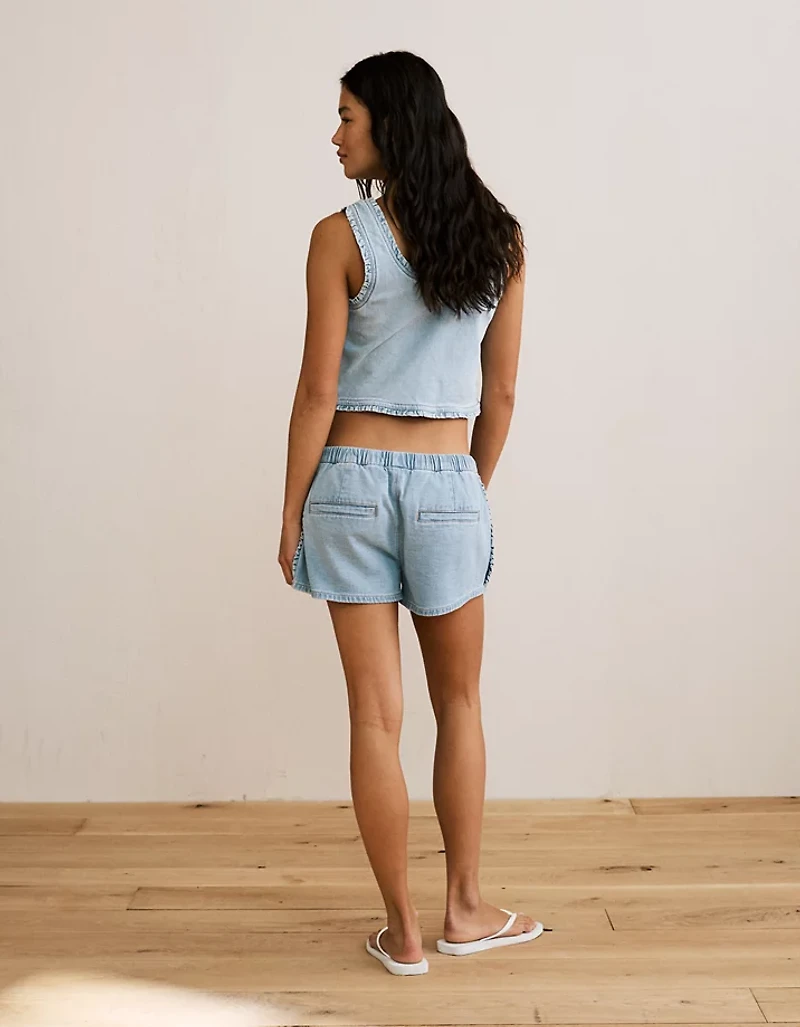 AE Stretch Low-Rise Ruffle Trim Chambray Short