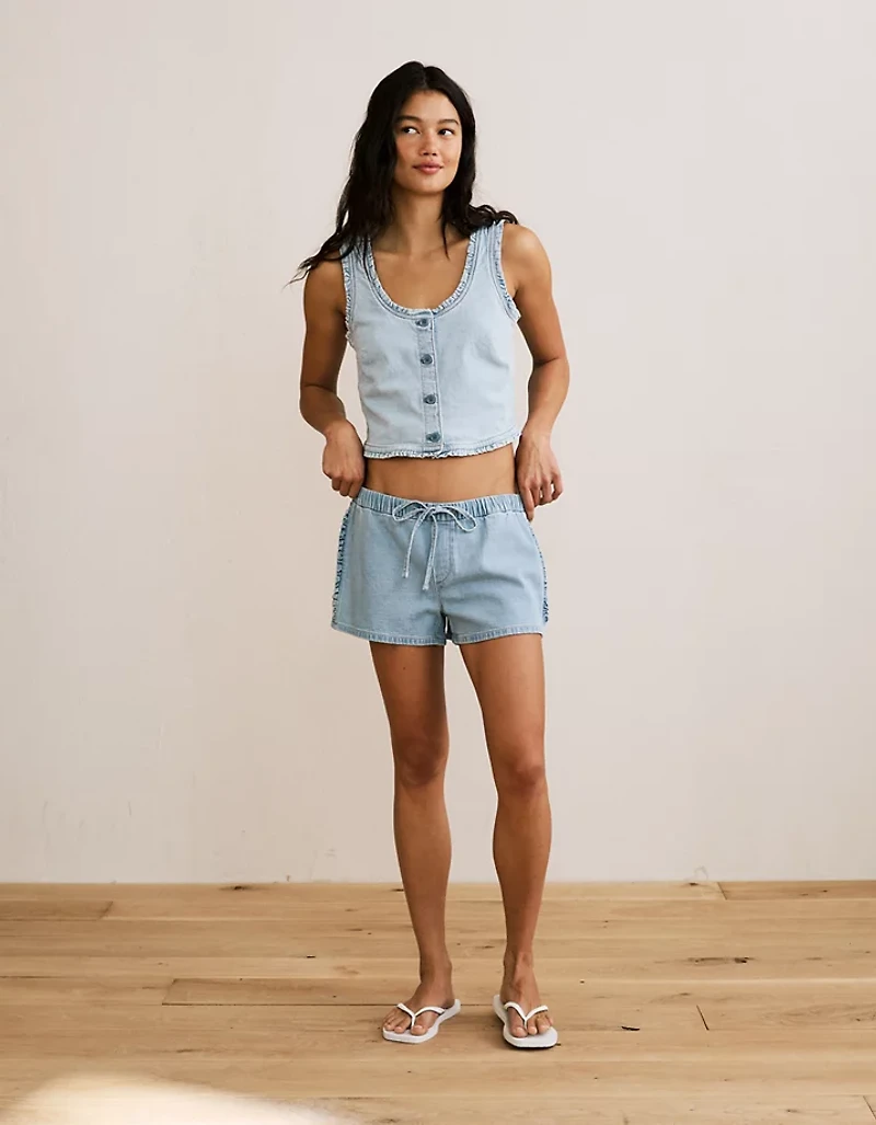 AE Stretch Low-Rise Ruffle Trim Chambray Short