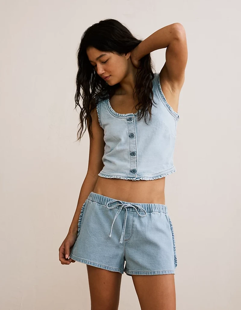 AE Stretch Low-Rise Ruffle Trim Chambray Short