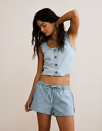 AE Stretch Low-Rise Ruffle Trim Chambray Short