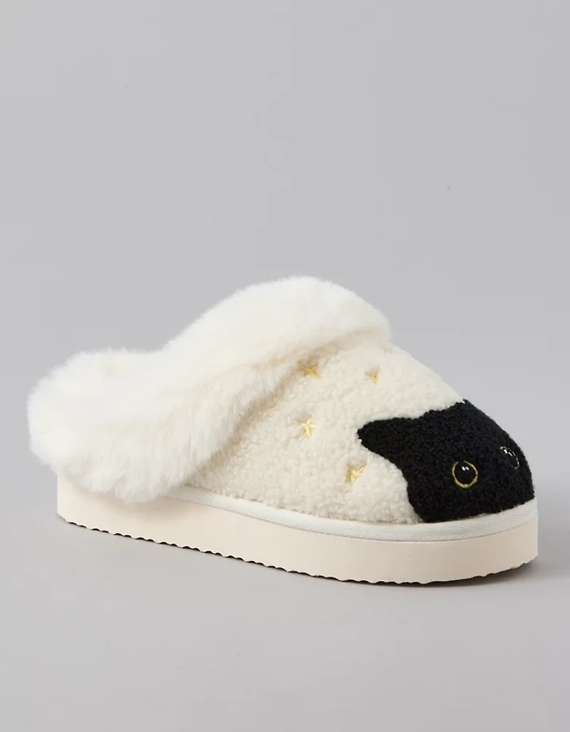 AE Spooky Black Cat Scuff Slipper